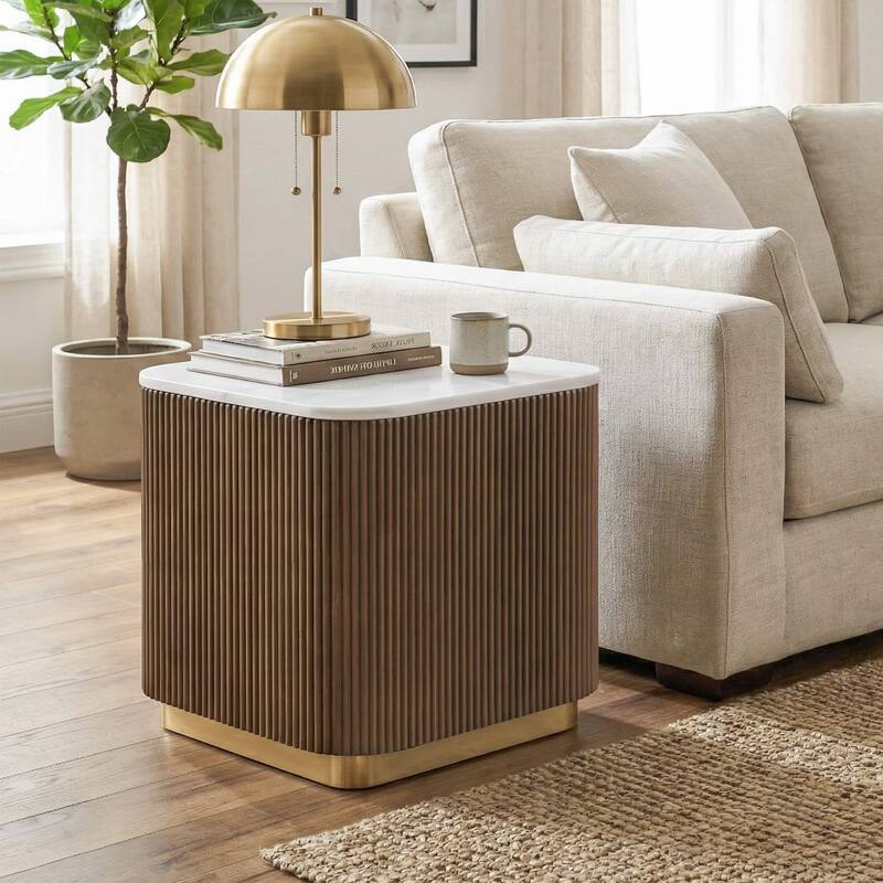 Modern Genuine Marble Top Coffee Table with Accent Gold Stainless Steel Base