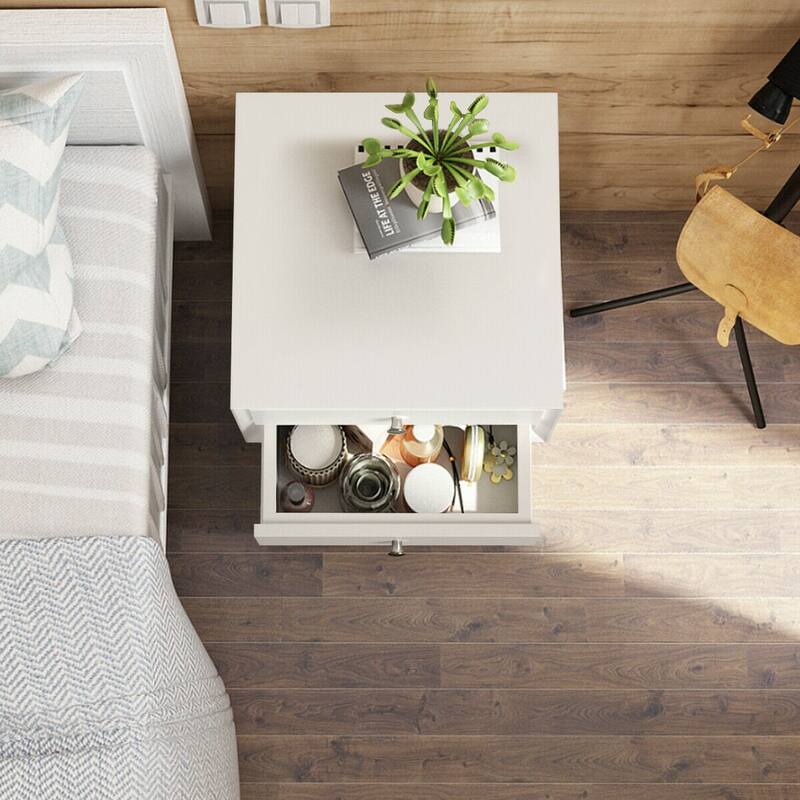 Mid-Century Wooden End Table with Storage Drawers for Living Room - 16" L x 16" W x 23.5" H