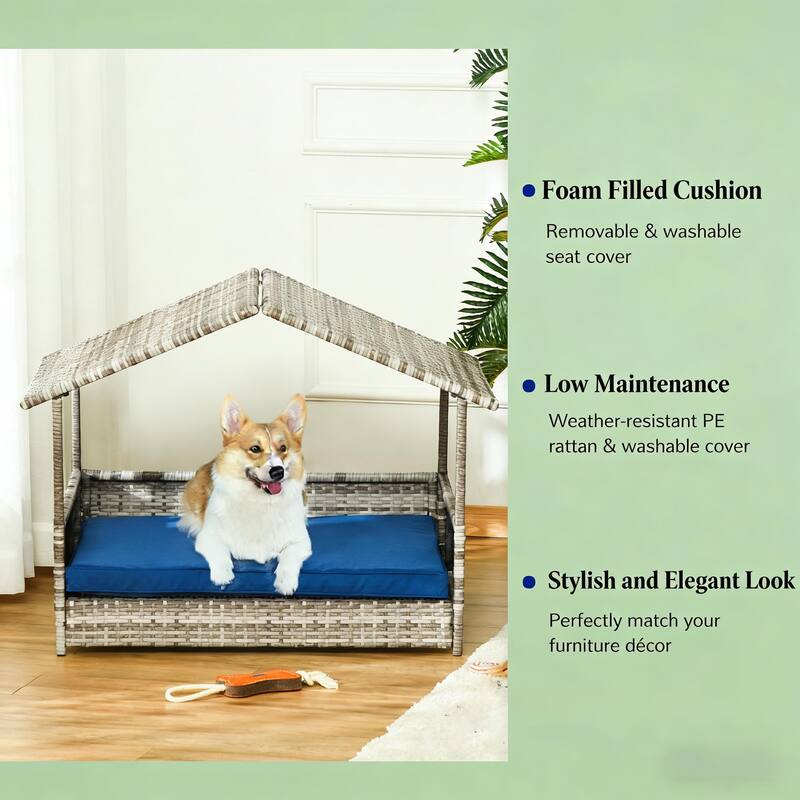 Elevated Pet Bed,Rattan Dog House