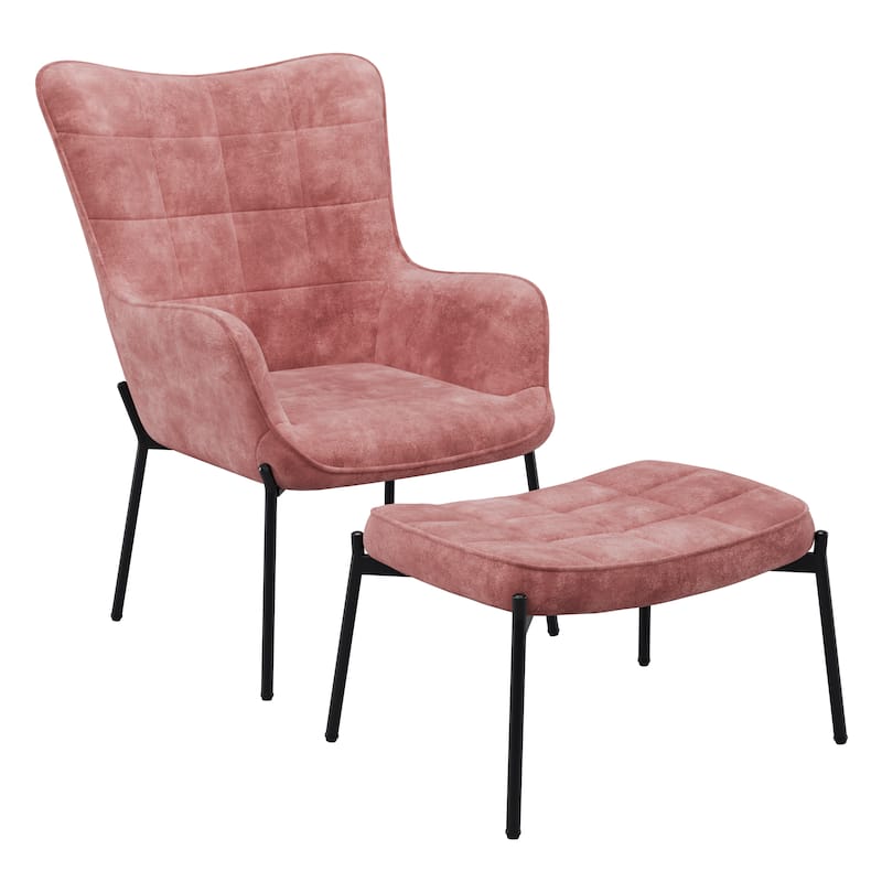 CorLiving Velvet Accent Chair with Stool