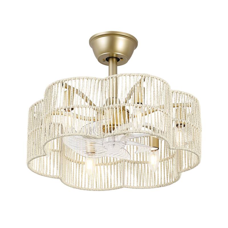 GetLedel 19.7" Woven Scalloped Rattan Ceiling Fan with Remote and Light