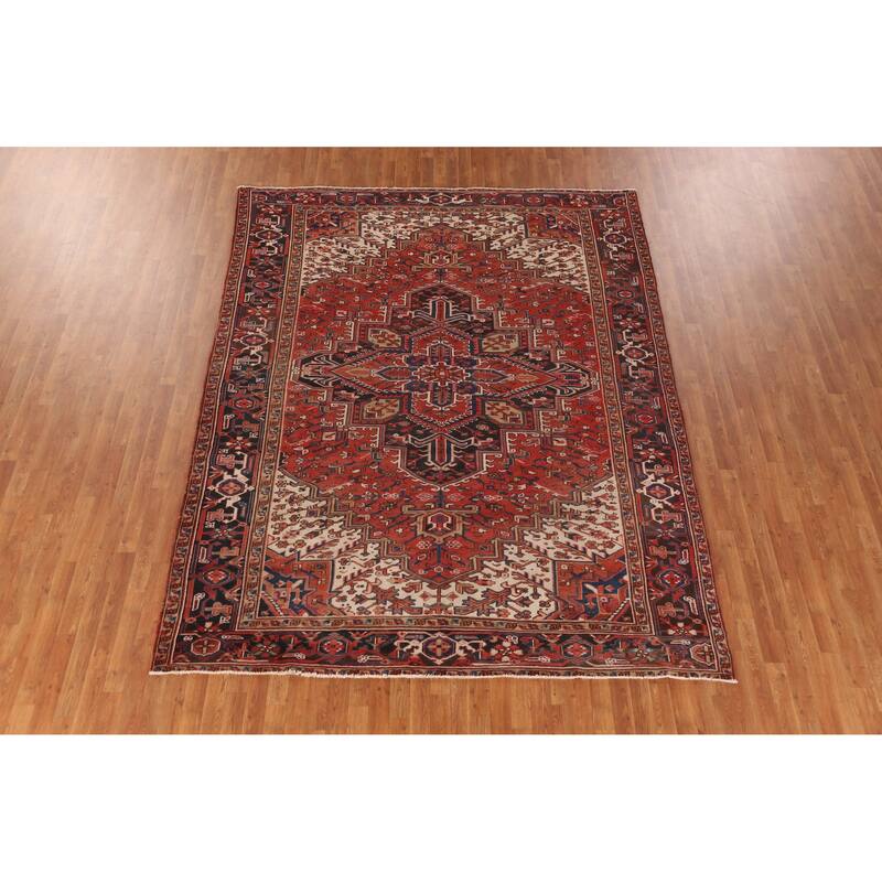Hand Knotted Oriental 100% Wool Carpet Traditional Medallion Red Heriz Area Rug - 10' 8'' X 8' 2''