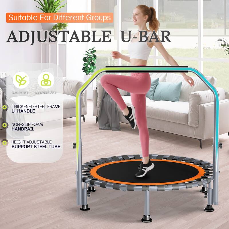 40"/48" Foldable Mini Trampoline Rebounder with Adjustable Foam Handle for Indoor/Outdoor Fitness