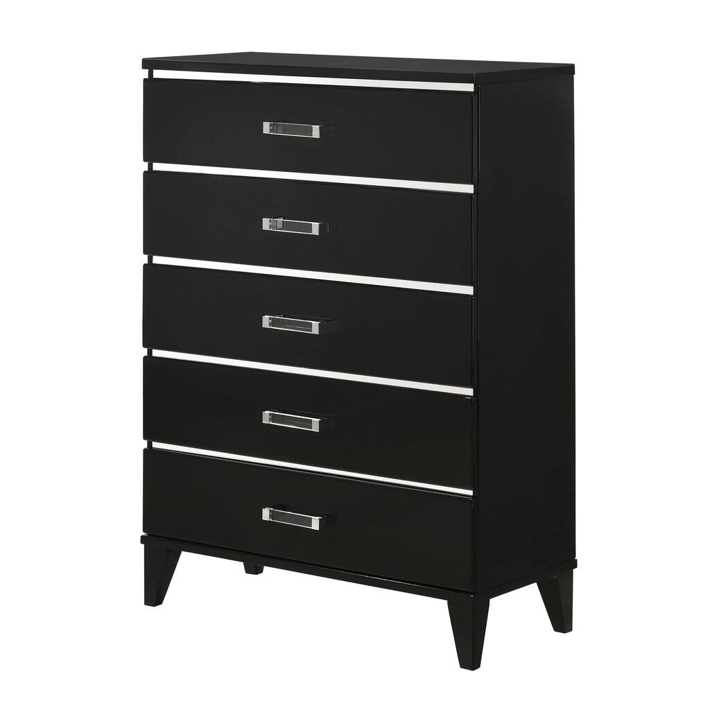 Modern and Stylish Glossy Black Chest with 6 Spacious Drawers