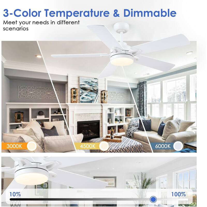 52" Indoor and Outdoor Ceiling Fan with Light Modern Ceiling Fan ,Remote and APP Conrol - 52 Inches