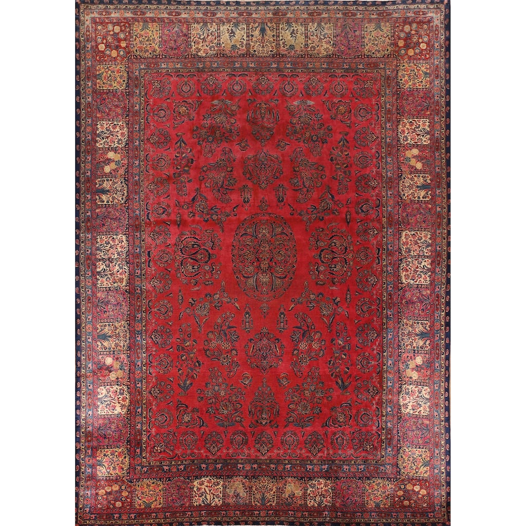 Pre-1900 Antique Sarouk Mohajeran Persian Rug Hand-Knotted Wool Carpet - 10'1"x 13'5"