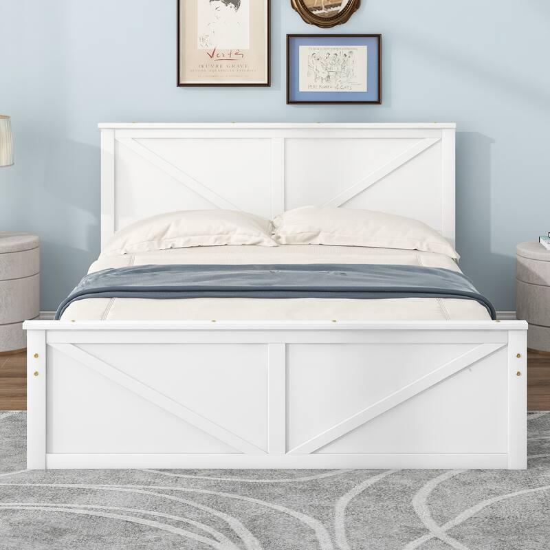 Queen Wooden Platform Bed with 4 Storage Drawers, Headboard, and Support Legs, Durable Pine Wood Frame