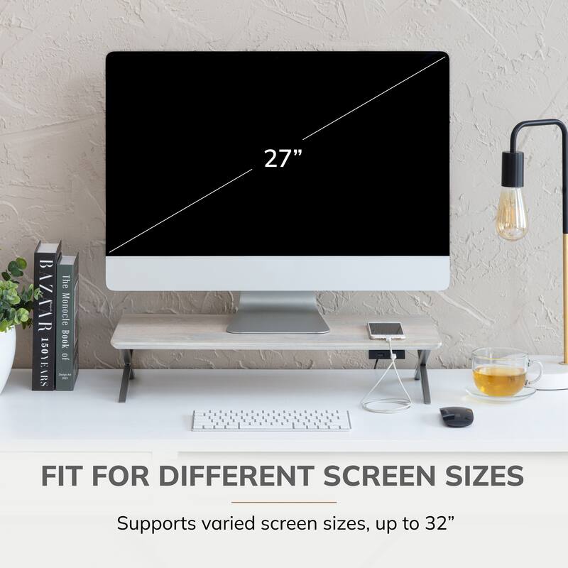 Jani Wood Monitor Stand Riser Desk - Ergonomic Design Stand, Desktop Organizer Table for Home, Office Workspace, Gaming Desk