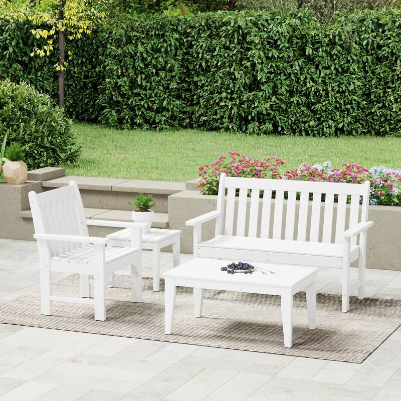Polytrends Laguna Outdoor Patio 4-Piece Garden Chair and Porch Bench Conversation Set