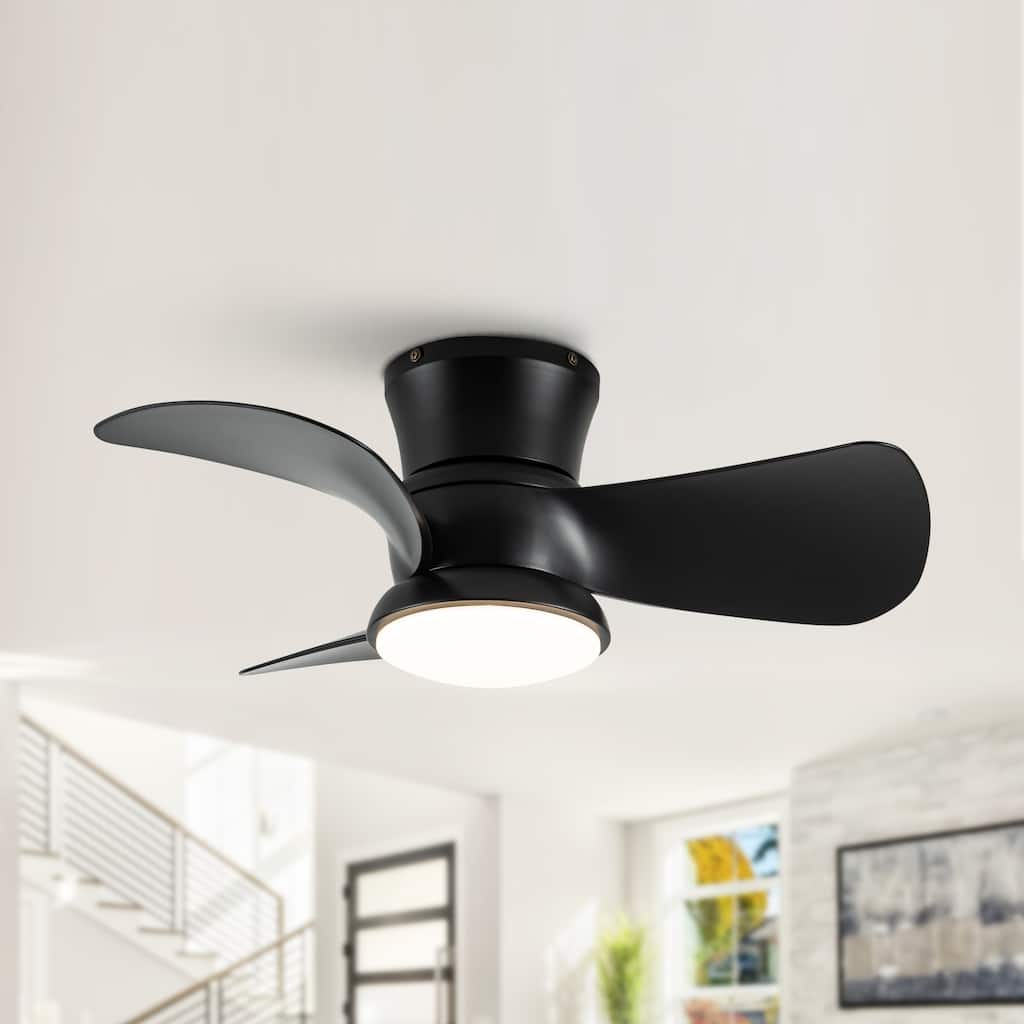 31-inch Modern Black Propeller Flush Mount Ceiling Fan with Light and Remote