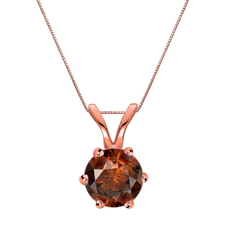 Auriya 3/4ctw Solitaire Brown Diamond Necklace 14k Gold 6-Prong (SI1-SI2) - Rose