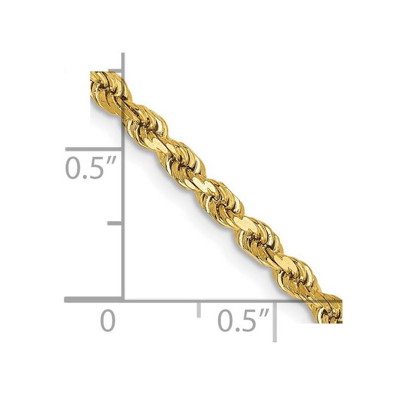 Curata 14k Yellow Gold 2.75mm Diamond-Cut Rope Chain Anklet Bracelet - 9 Inch - Lobster Claw