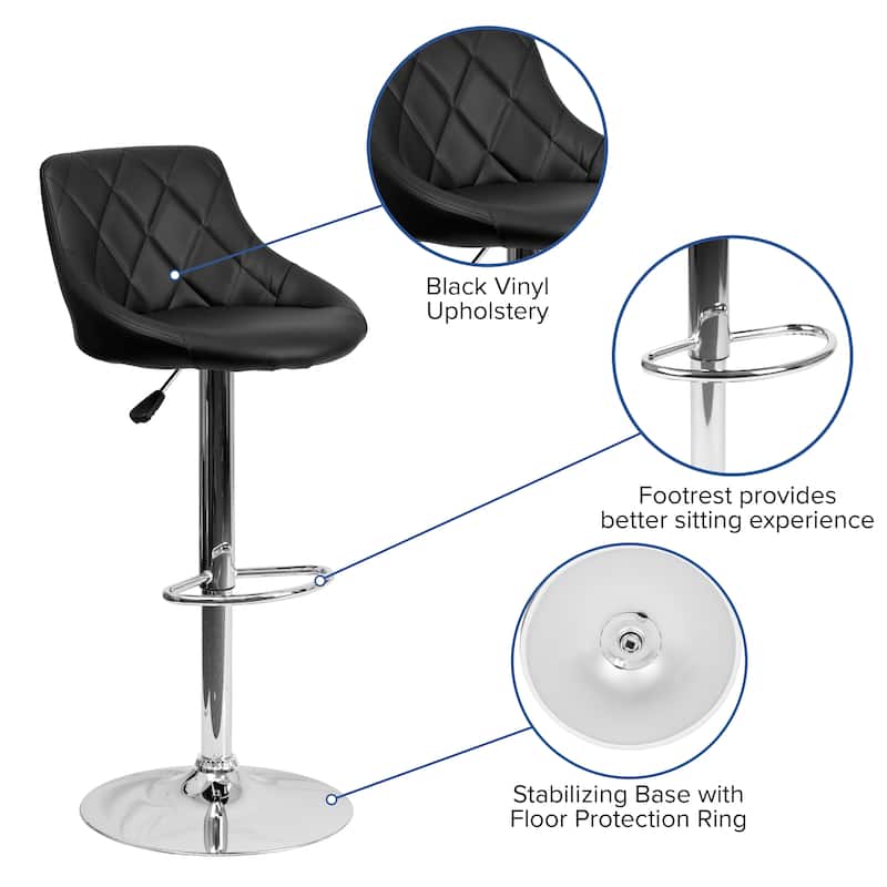Diamond Pattern Vinyl Bucket Seat Adjustable Barstool - 18.5"W x 19"D x 33.25" - 41.75"H