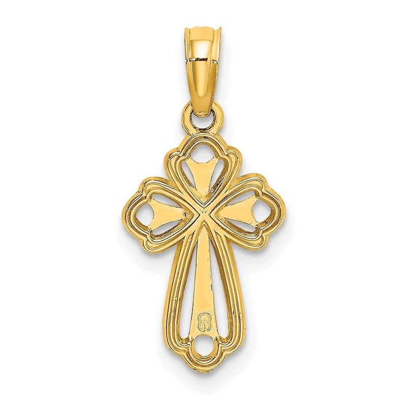 Curata 14k Yellow or White Gold Small Textured Cutout Inside Cross Pendant Necklace 10x15.6mm