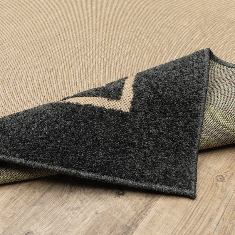 Vista Home Capri Mixed Pile Bordered Black/Tan Indoor-Outdoor Area Rug.