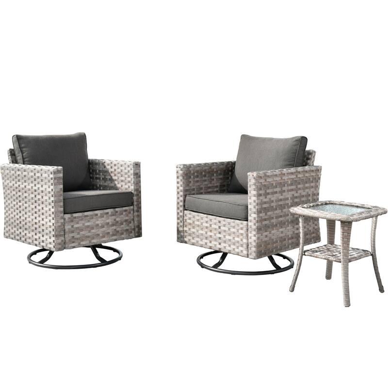 HOOOWOOO 3-piece Patio Rattan Outdoor Furniture Swivel Chair Set