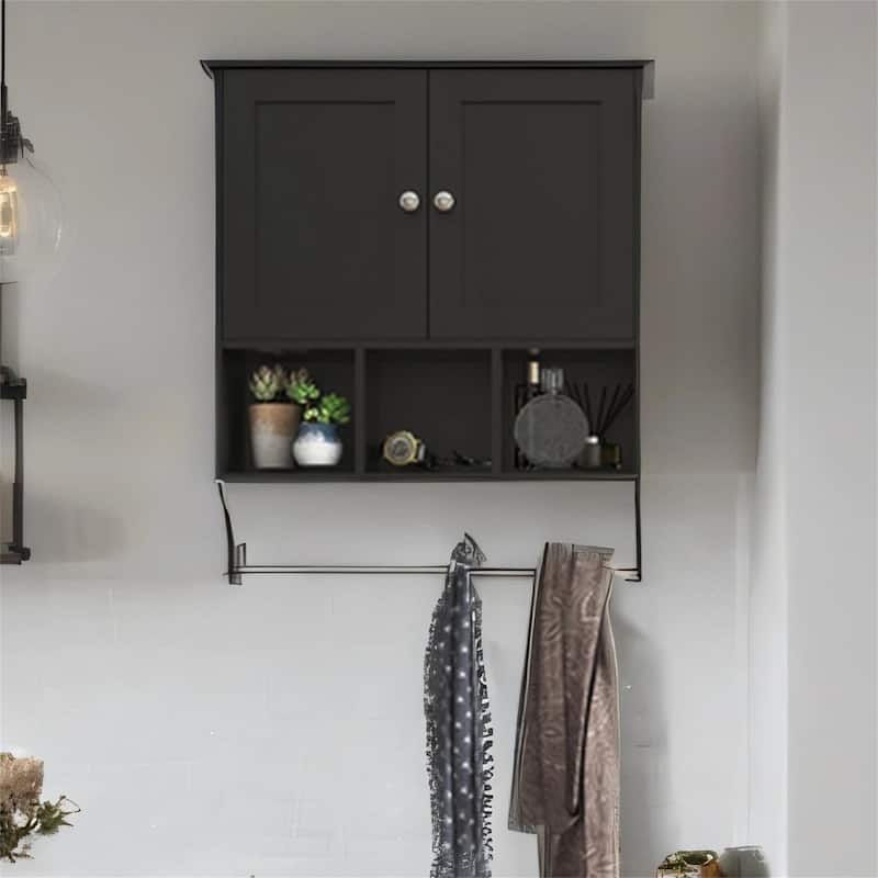 Wall Mounted Wood Bathroom Cabinet with Towel Bar