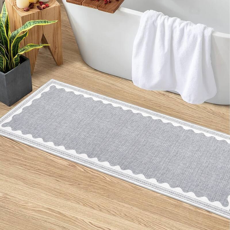 Scalloped Pattern Rugs for Living Room Bedroom Soft Non Slip Low Pile Throw Carpet Washable Foldable Area Rug