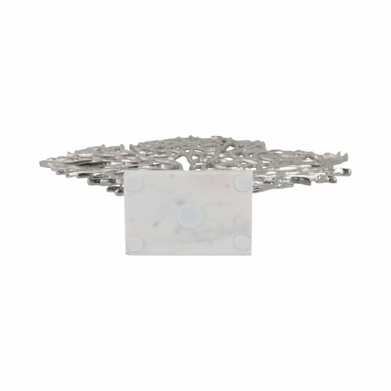 Metal Sculpture Coral-Inspired Design with Marble Base Modern Accent