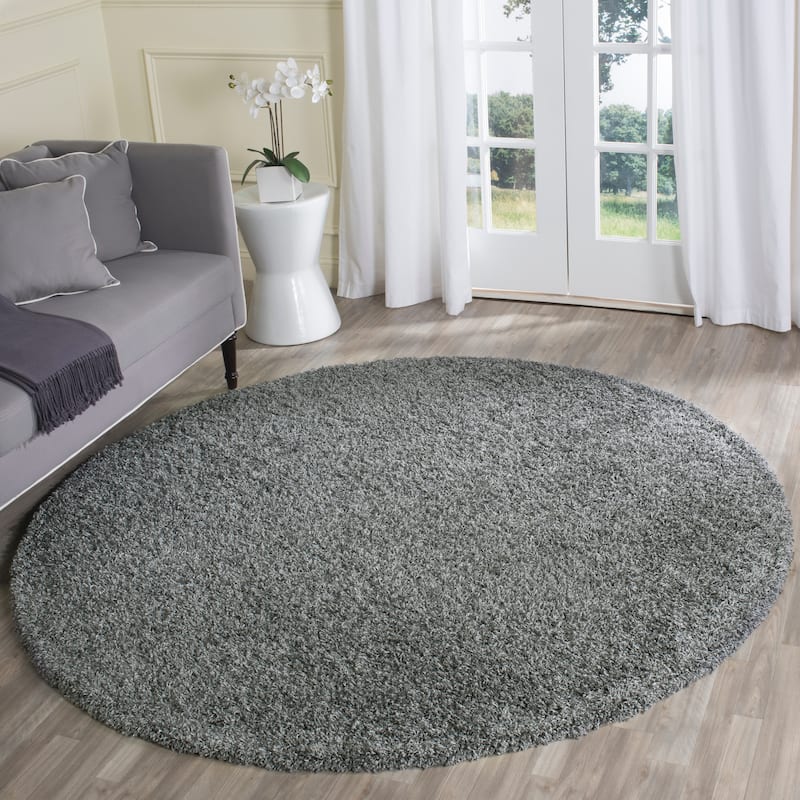 SAFAVIEH Laguna Shag Verdiana Solid Color 2-inch Thick Rug. - 6'7" Round - Dark Grey - Round