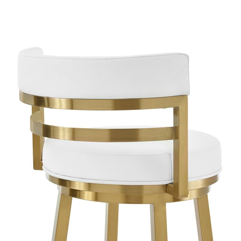 Maxi Swivel Barstool Chair, Gold Stainless Steel, White Faux Leather