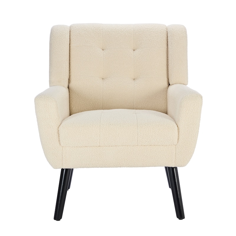 Teddy Fabric Accent Chair with Padded Seat, Curved Back and Black Wood Legs, 250lb Capacity