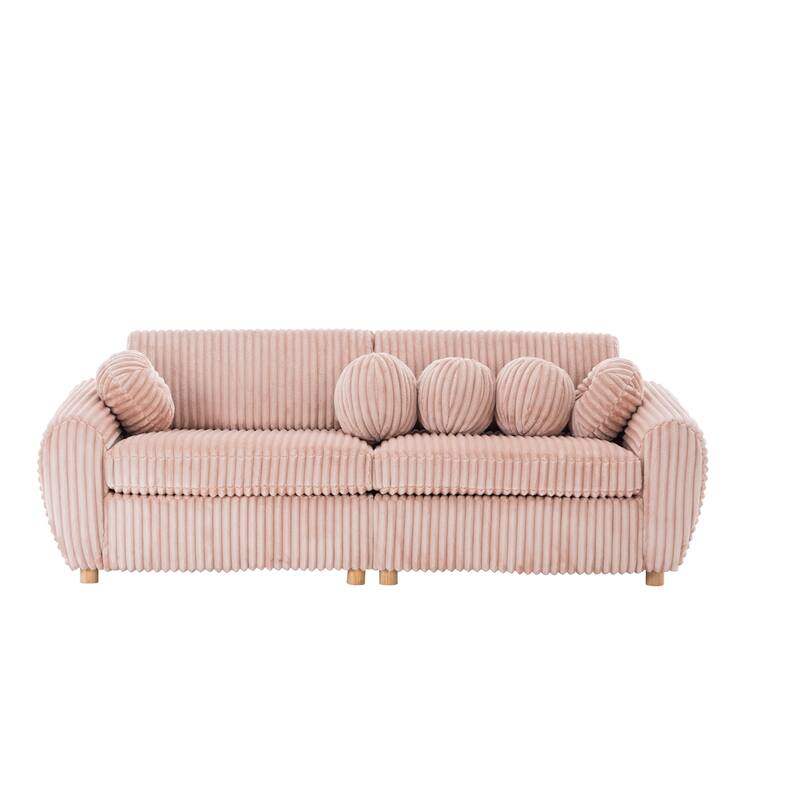 84.4" Corduroy 3-Seater Sofa with Wood Frame & Soft Cushions