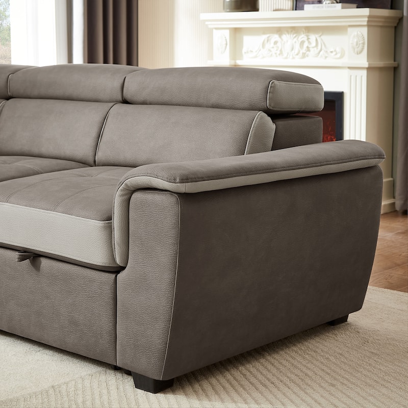 L Shaped Sectional Sofa with Pull Out Bed and Storage Compartment
