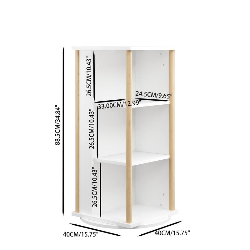 360°Rotating Kids Bookshelf with Chalkboard, 3-Tier Wood Floor Revolving Bookcase & Toy Storage Organizer, Book Display Stand