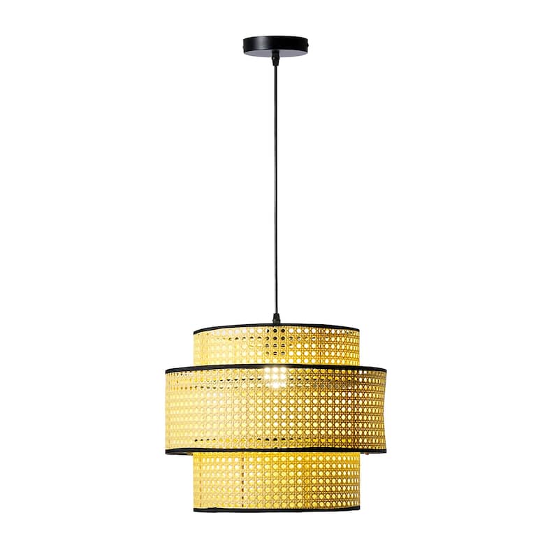 "Contemporary Bamboo Basket Pendant Light"/Woven Lighting/Rattan natural/Wicker Handmade/Cane ceiling Light - Brown/Black
