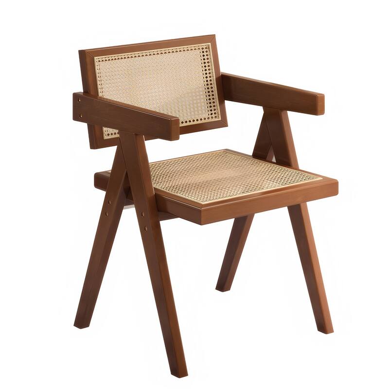Mid-Century Modern Dining Chair‌ – Rattan Accent Armchair with Comfortable Design, Versatile for Indoor/Outdoor