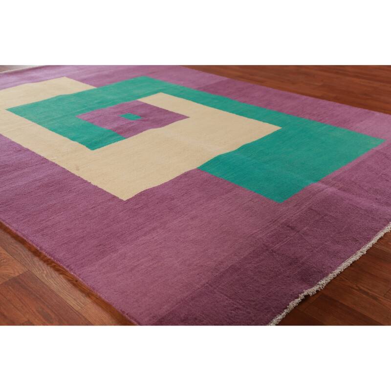 Hand Knotted Oriental 100% Wool Carpet Modern Geometric Purples Gabbeh Area Rug - 7' 3'' X 5' 2''