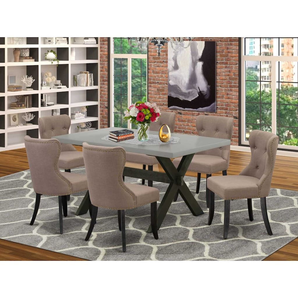 HomeStock 7-Piece Natural Oak Finish Solid Wood Top Dining Table with 6-hairs