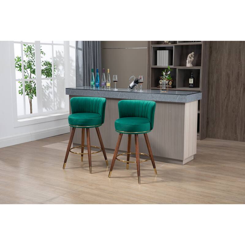 Counter Height Bar Stools Set of 2 for Kitchen Counter Solid Wood Legs - Emerald