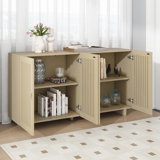 Modern Style Sideboard with Hollow Door Design and 2 Adjustable Shelves