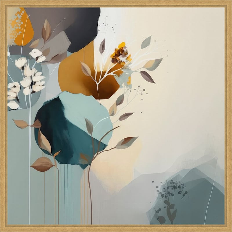 Abstraction Aqua Blooms IV by Bella Eve Framed Canvas Wall Art Print - Sylvie Bright Gold