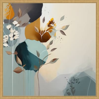 Abstraction Aqua Blooms IV by Bella Eve Framed Canvas Wall Art Print - Sylvie Bright Gold