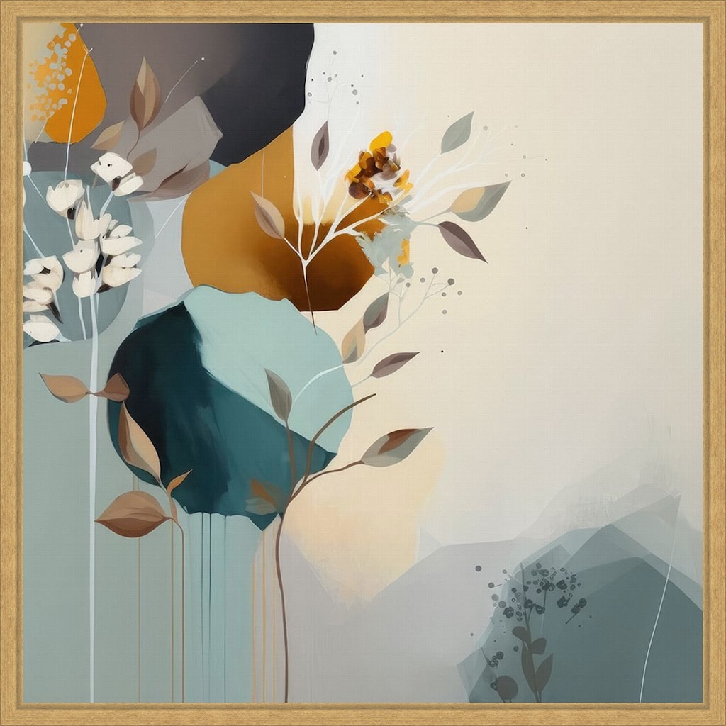 Abstraction Aqua Blooms IV by Bella Eve Framed Canvas Wall Art Print - Sylvie Bright Gold