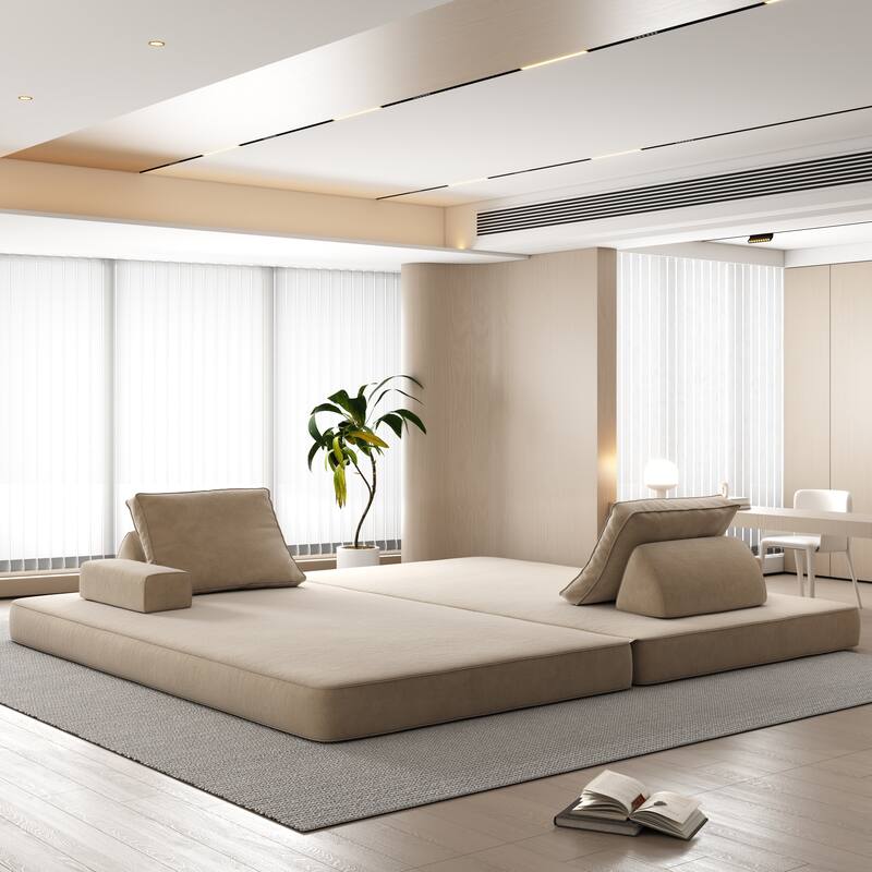 86.6" Convertible Loveseat Sofa Bed with Removable Backrests, Chenille Fabric Sleeper Sofa, Chaise Lounge, Floor Folding Couch