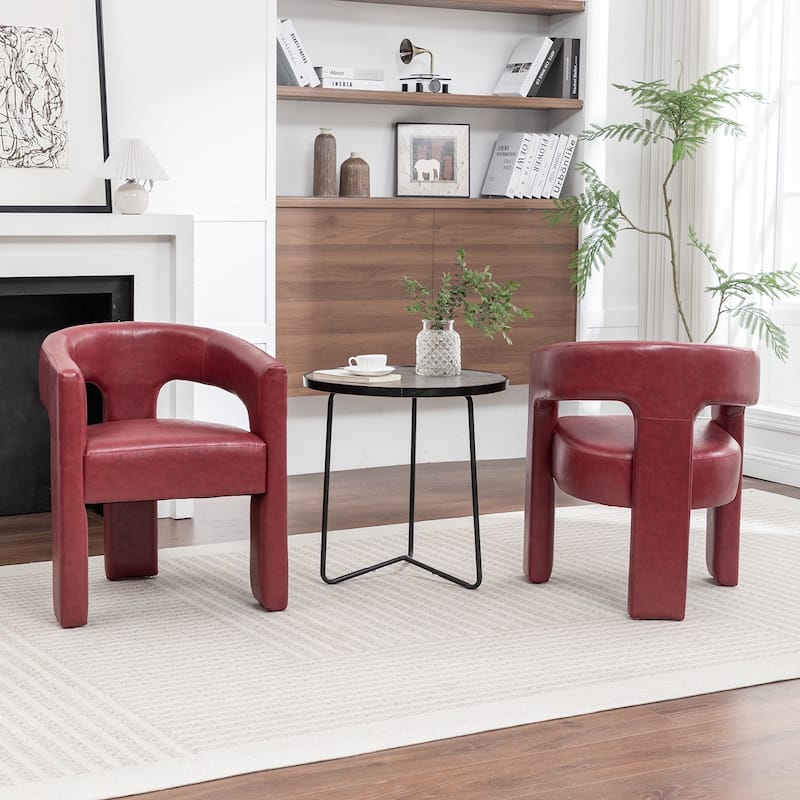 SEYNAR Modern Glam PU Leather Upholstered Dining Chair, Open-Back Accent Chair Set of 2