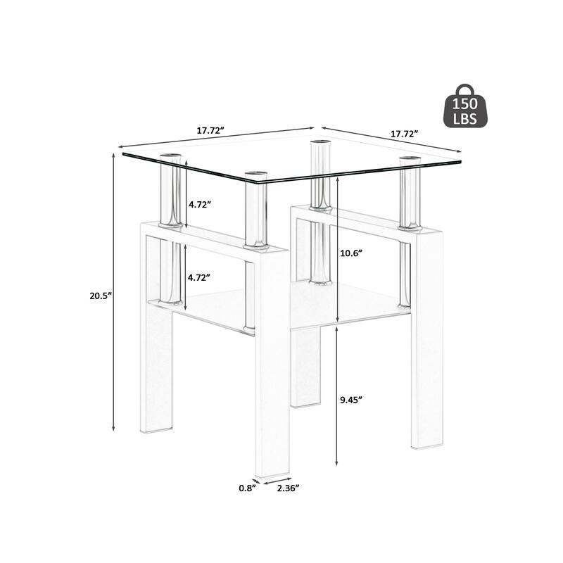 Set of 2, Modern Tempered Glass Tea Table Coffee Table End Table, Square Table for Living Room, Black