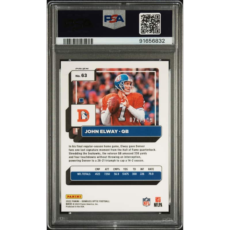 John Elway 2022 Panini Donruss Optic Orange Card #63 Auto Graded PSA 10 74/199 - 8'6" x 11'6"