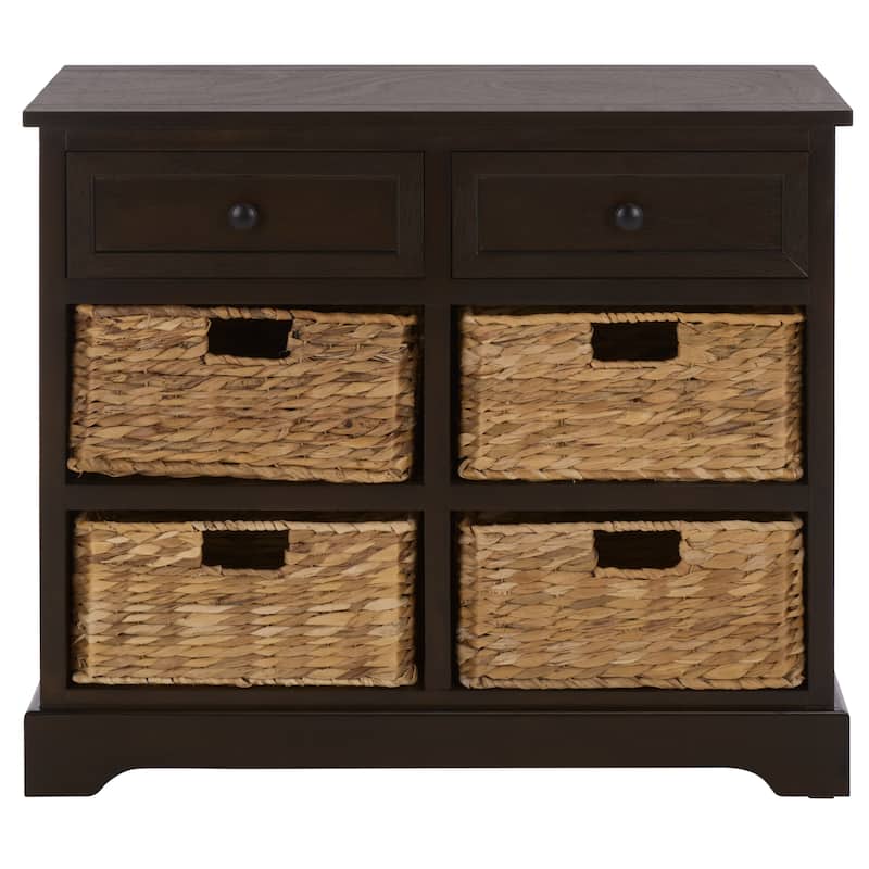 SAFAVIEH Ardelia Red 6-Drawer Storage Unit (Fully Assembled) - 30"W x 13"D x 26"H - Dark Chocolate