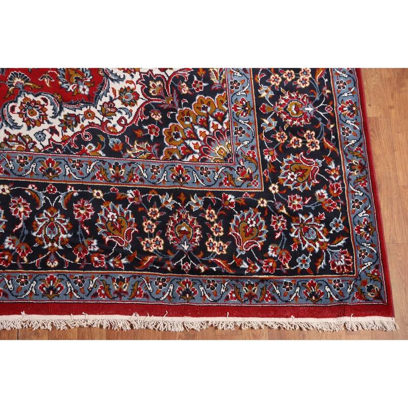 Red Kashan Turkish Rug Floral Oriental Machine-Made Carpet - 9'8" x 12'10"
