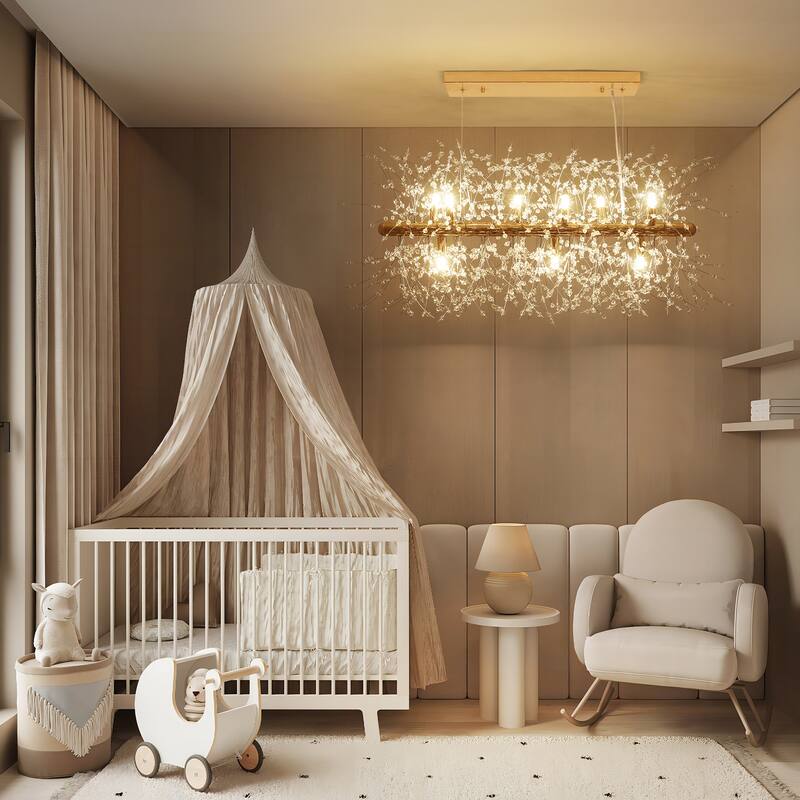 9/12-Light Linear Sputnik Crystal Beaded Pendant Light Firework Starburst Crystal Chandelier for Dining Room