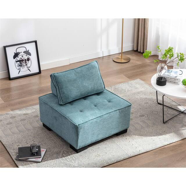 Accent Sofa Living Room Ottoman & Lazy Chair Polyester Fabric Upholstered Sofa with Solid Wood Legs - Teal