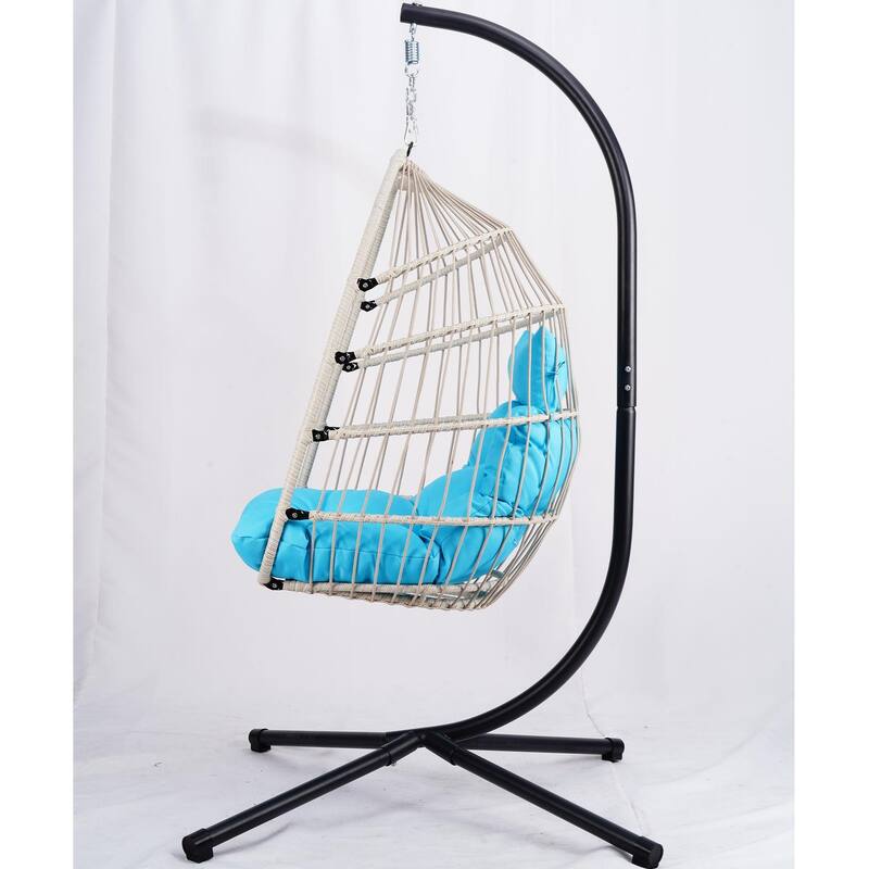 Blue Wicker Egg Hanging Chair with Stand - 24.4
