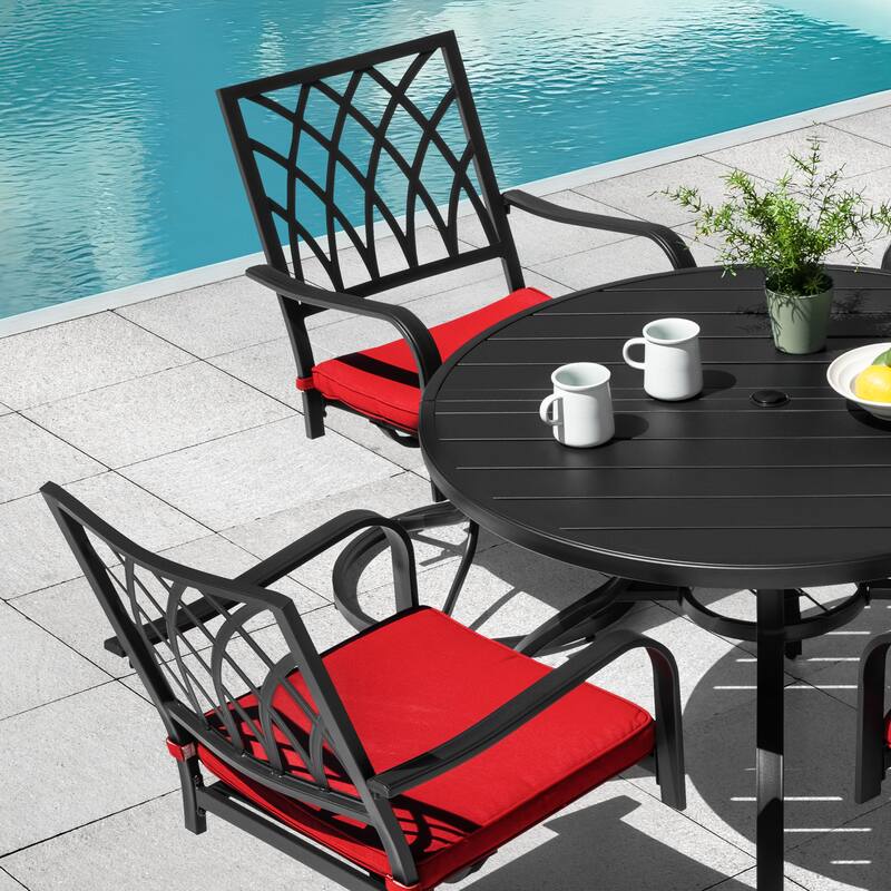 5PCS Patio Metal Dining Set with Umbrella Hole, All-Weather Design