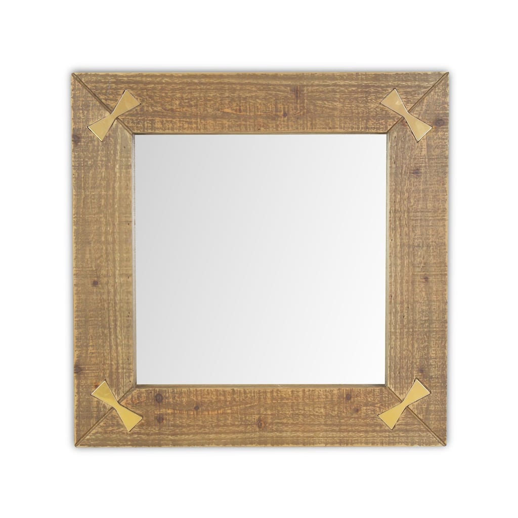 22" Brown Wooden Square Framed Mirror