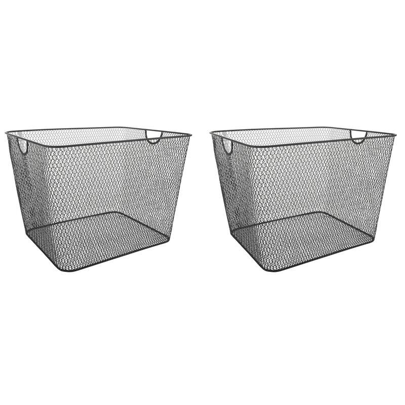Ybm Home Wire Mesh Open Bin Shelf Storage Basket Kitchen Pantry Organizer Black Upper: 14 in. L x 10 in. W x 8.8 in. H 2 Pack - Black